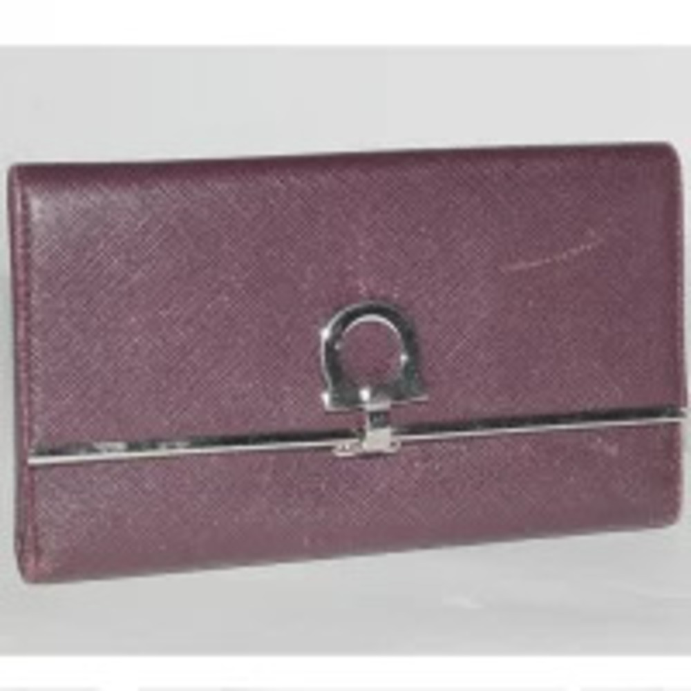 Salvatore Ferragamo purple leather wallet double snap closure